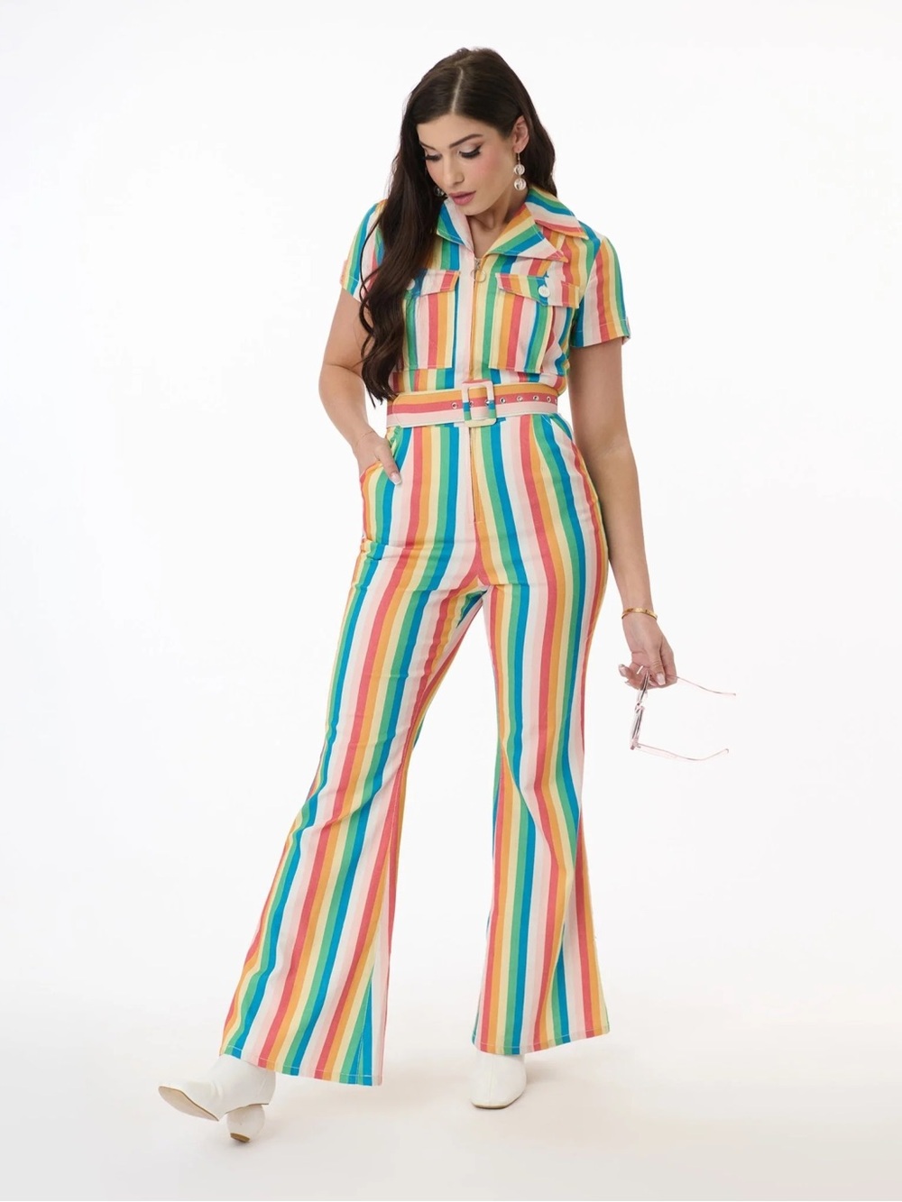 ISO: Smak Parlour Retro Rainbow Stripe Flared Jumpsuit, Unique Vintage, Size M/L